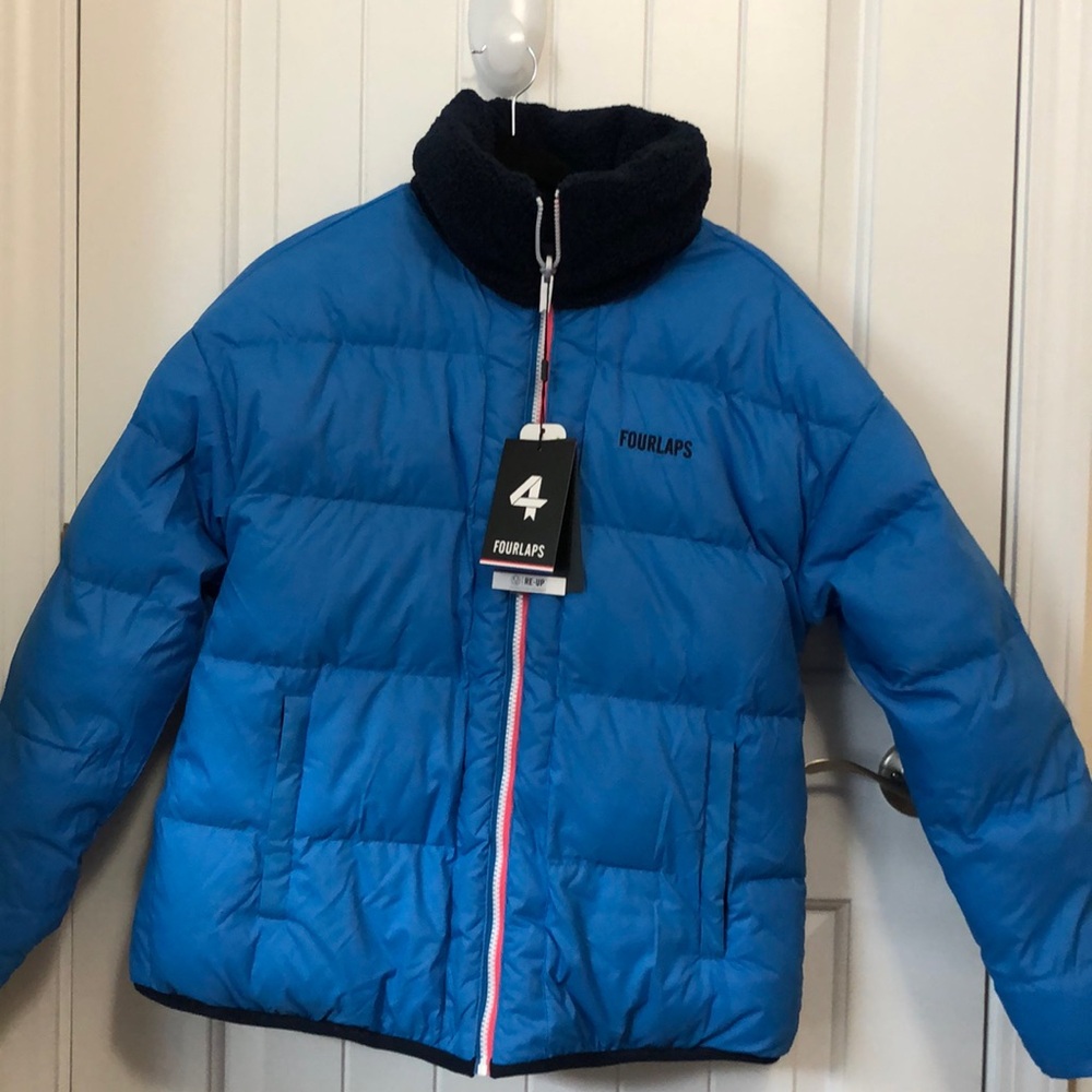 Polar Quilted Sherpa Reversible Jacket in the color Navy/Cornflower